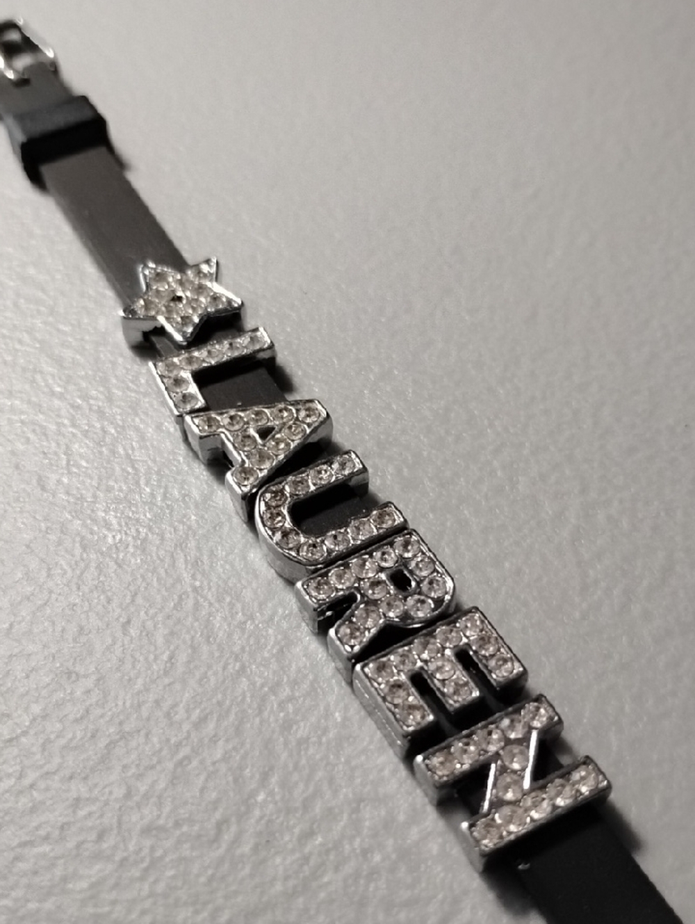 Silver 'LAUREN' Basketball Player Crystal Letter Bracelet